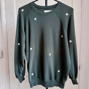 The Great Forest Green Daisy Embroidered Sweatshirt, Size XS